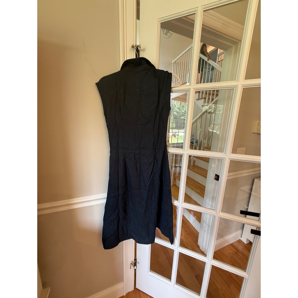 OGL Move Navy Blue Linen Blend Sleeveless Tie Waist Midi Dress Pockets S 2581W43 - Picture 7 of 7